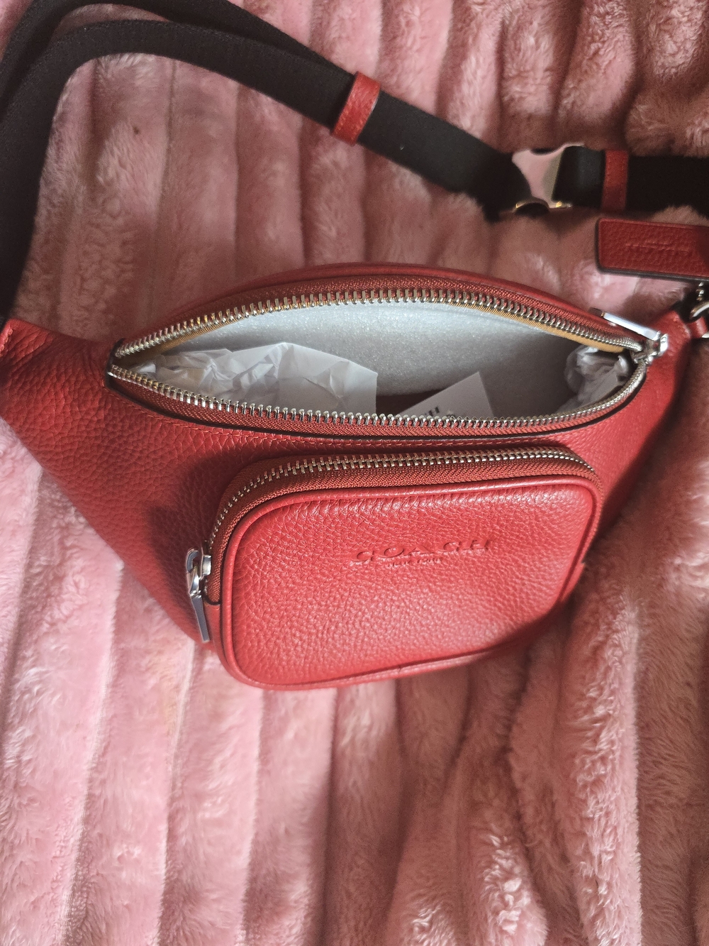 Coach Red Pebbled Leather Crossbody Belt Bag